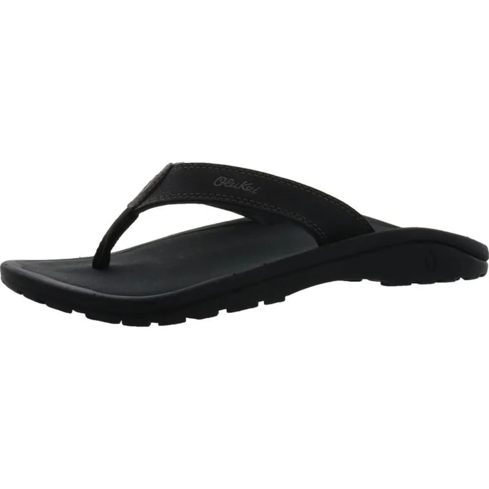 OluKai Womens Ohana Black Textured Signature Thong Flip-Flops Shoes NWT